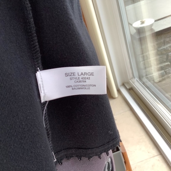 Jersey knit black 3/4 sleeve open front summer cardigan - Picture 3 of 5